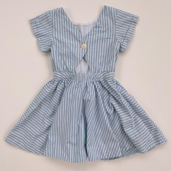 Tea Collection Blue White Stripes Embroidered Floral Dress Size 4 - Picture 2 of 7